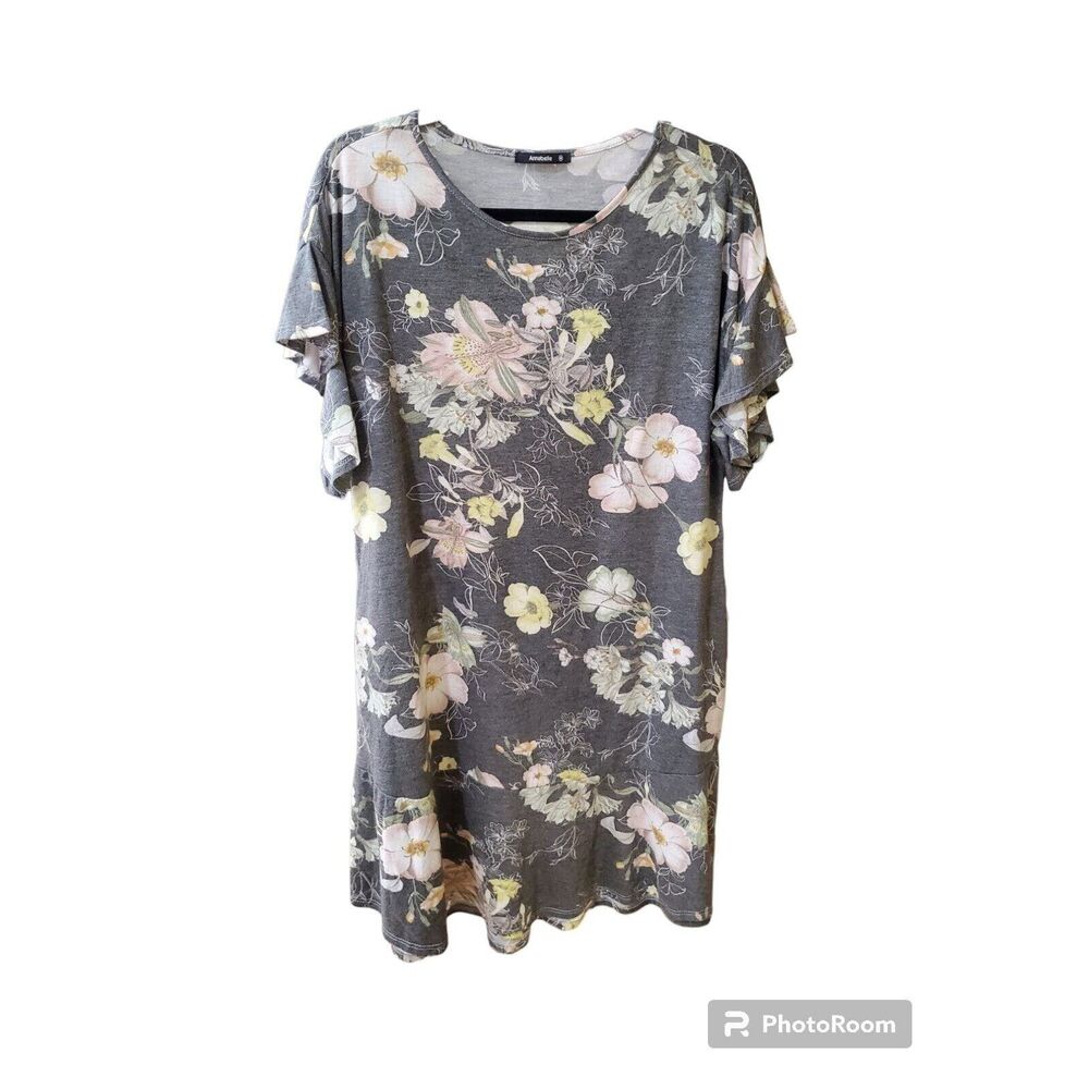 Annabelle Lightweight Gray Floral Knee Length Dress Size Medium